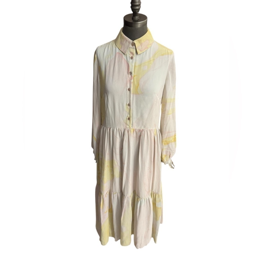 Edward Mongzar Silk Marbled Midi Dress Size 8